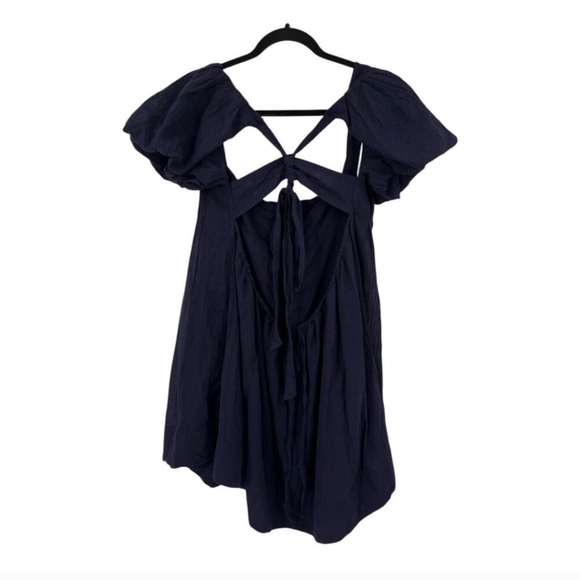 Free People Dress Marina tie back cotton crinkle babydoll blue size Large L - Picture 4 of 8
